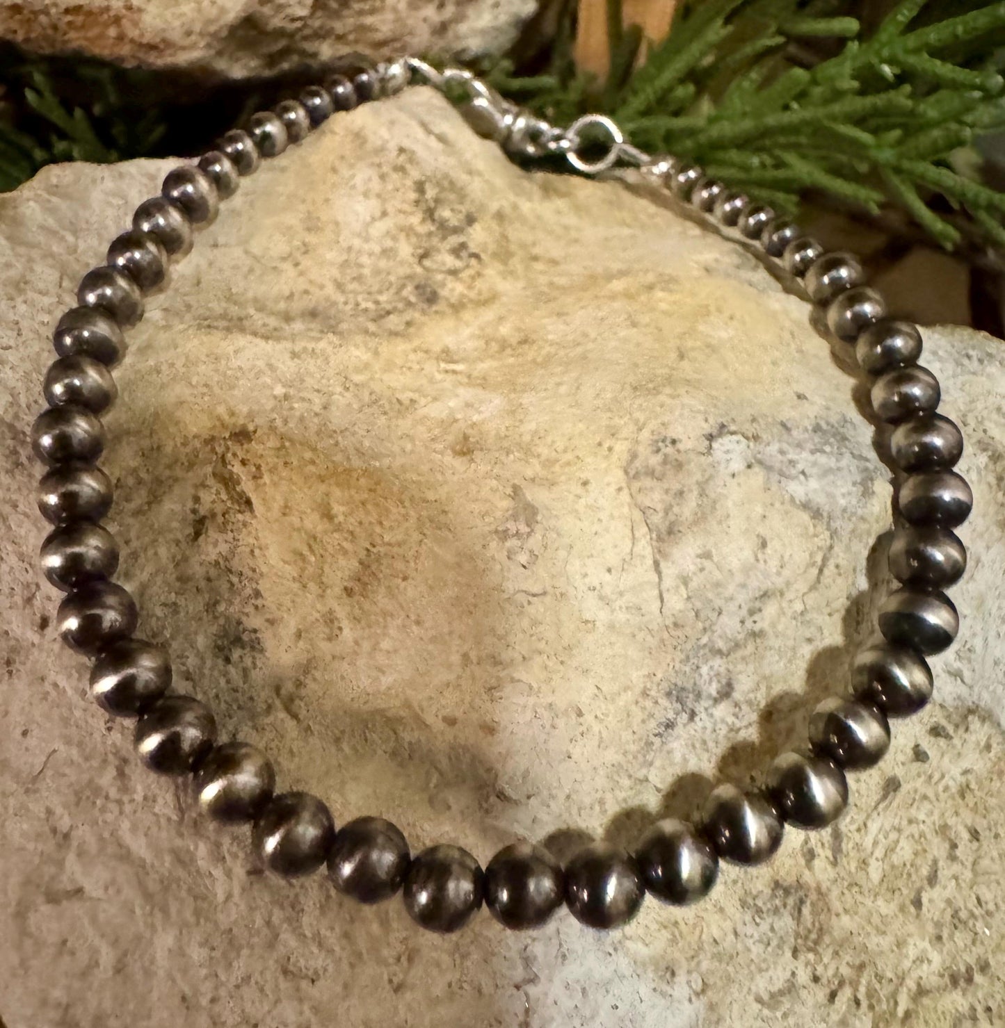 Sterling silver Navajo pearl bracelet / sterling silver beaded bracelet