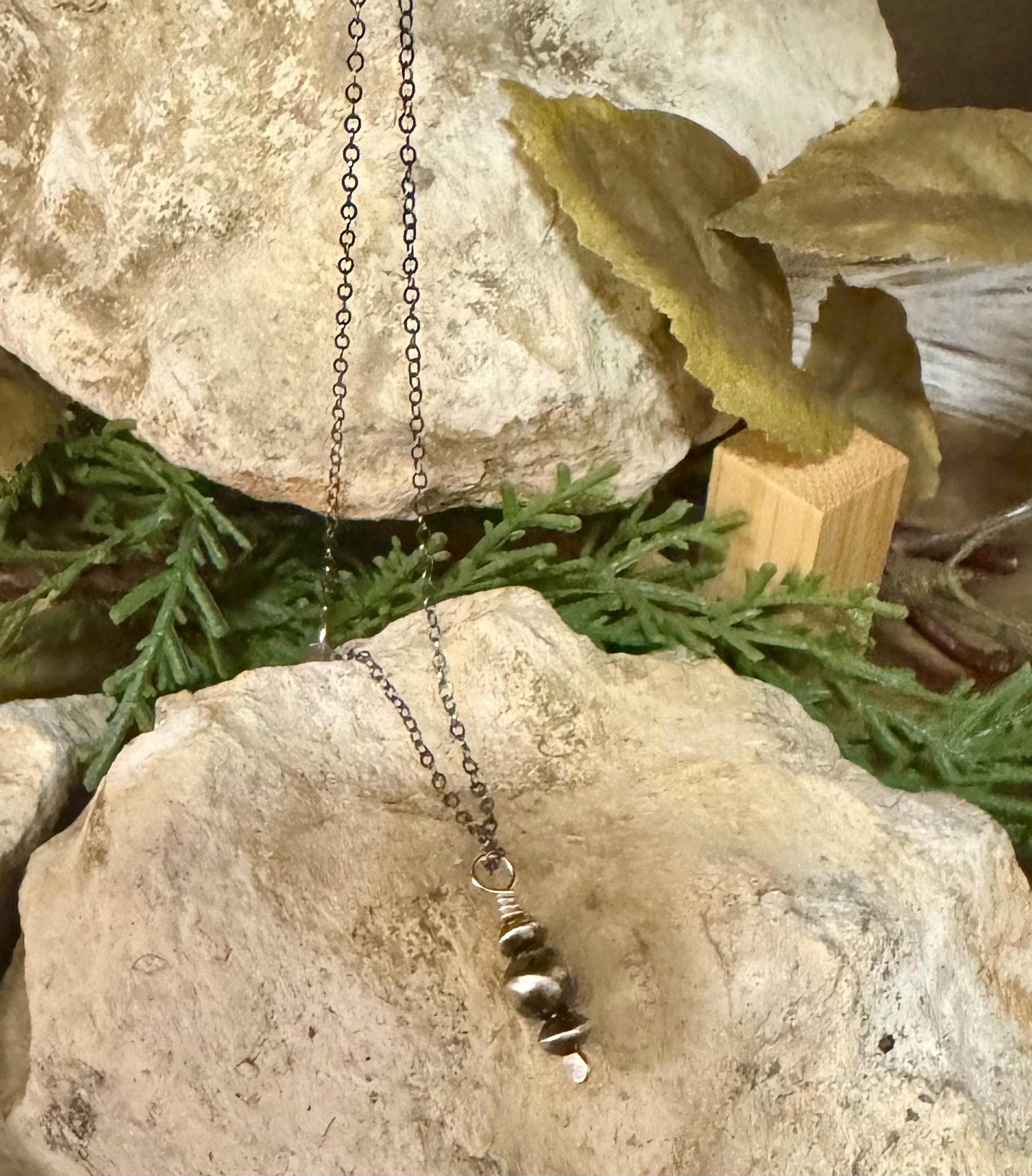 Navajo Pearls Pendant Necklace, Oxidized Sterling Silver Necklace, Cable Chain Pendant, Authentic Navajo Pearls, Navajo Pearl Necklace