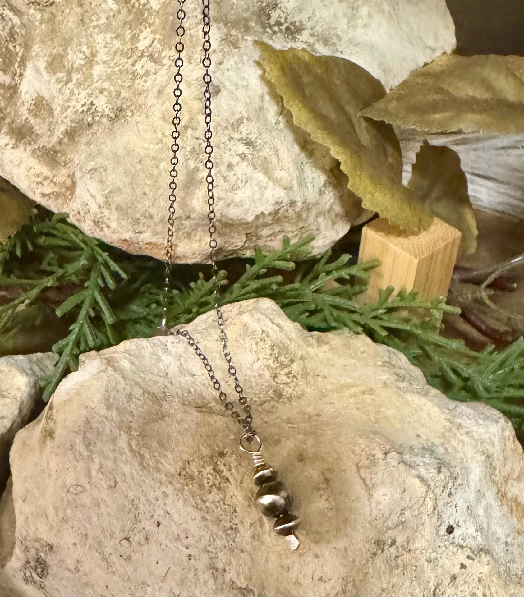 Navajo Pearls Pendant Necklace, Oxidized Sterling Silver Necklace, Cable Chain Pendant, Authentic Navajo Pearls, Navajo Pearl Necklace