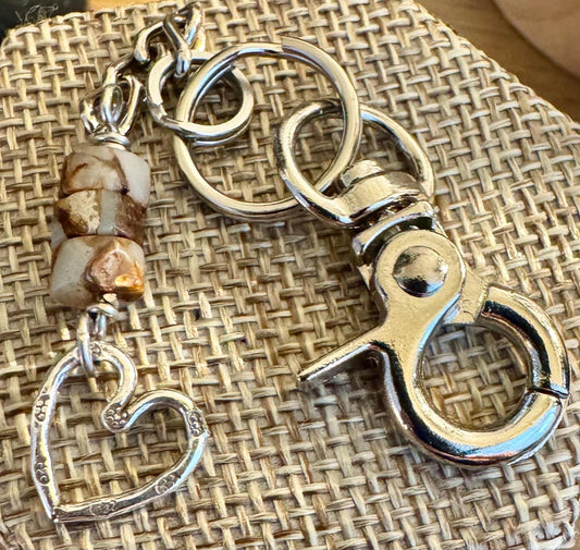 Keychain with impression jasper and sterling silver heart charm