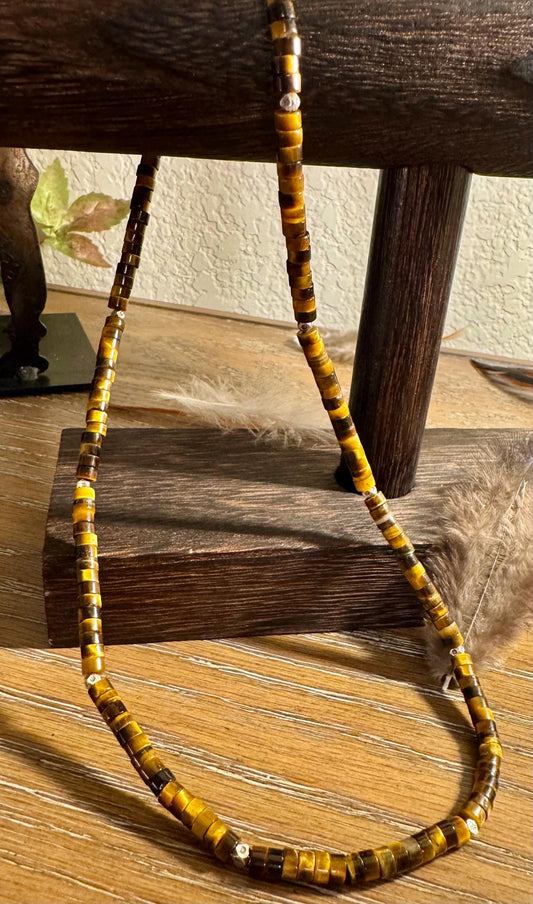 Tiger's eye gemstone necklace with sterling silver spacers / beaded sterling silver gemstone necklace