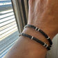 Carbon steel memory wire bracelet with black lava rock and silver alloy spacers / gemstone bracelet