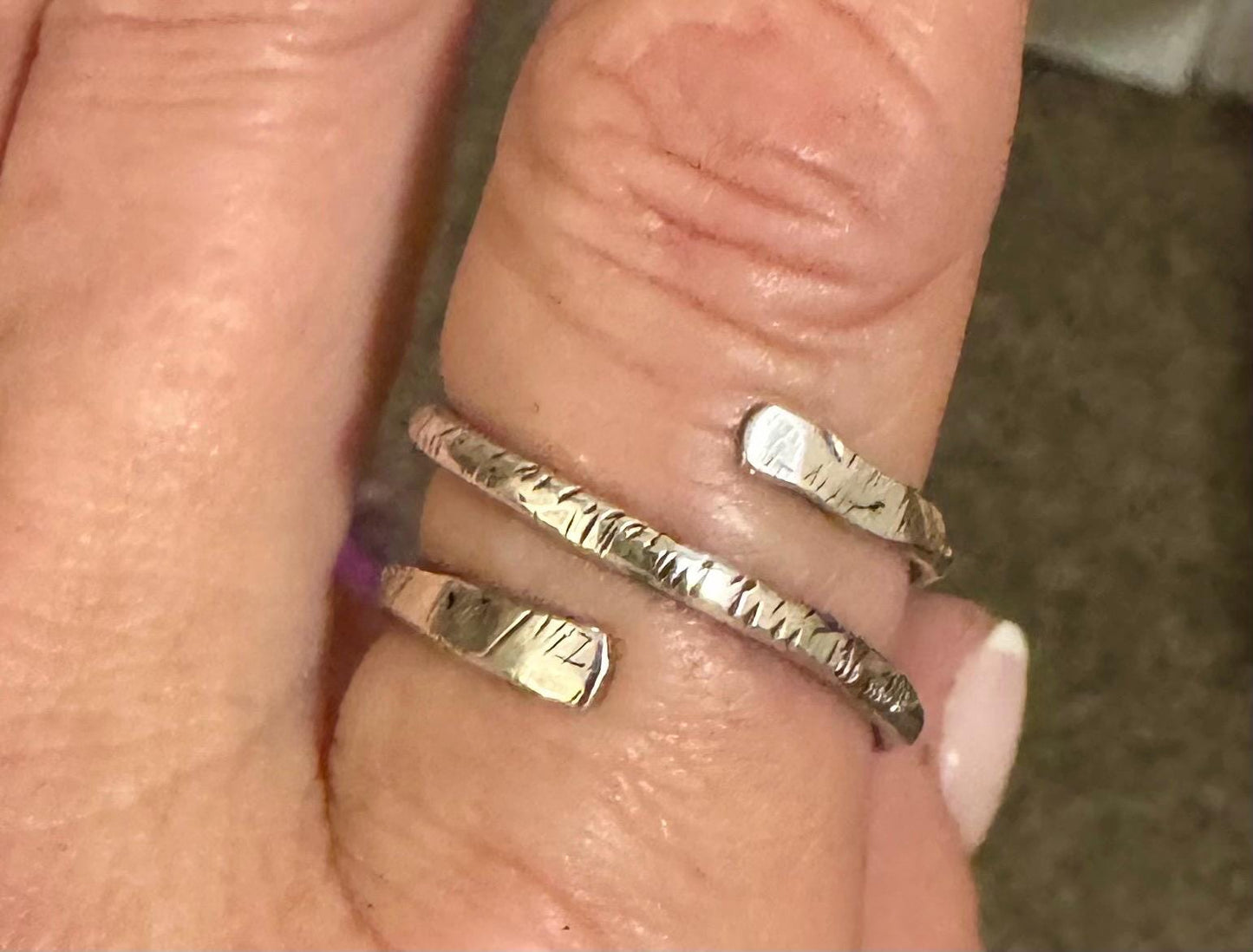 Bypass textured double coil ring / thumb ring / index finger ring / bypass ring / coil ring
