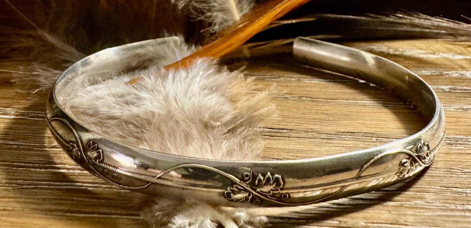 Flower and vine sterling silver cuff bracelet