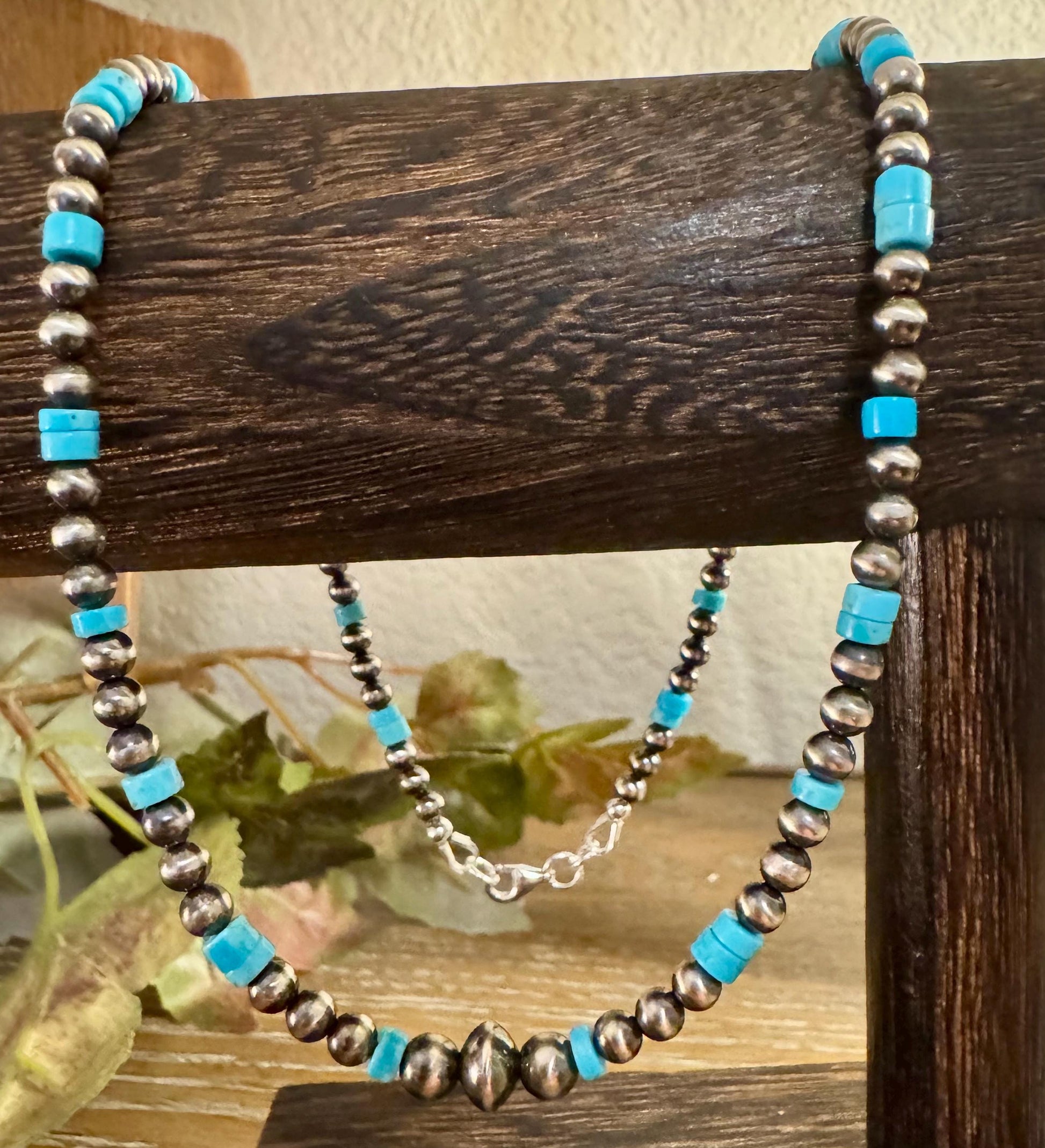 Navajo Pearl and Kingman Turquoise Necklace, Genuine Turquoise Beaded Necklace, Gemstone Necklace, Choker Necklace, Authentic Navajo Pearls