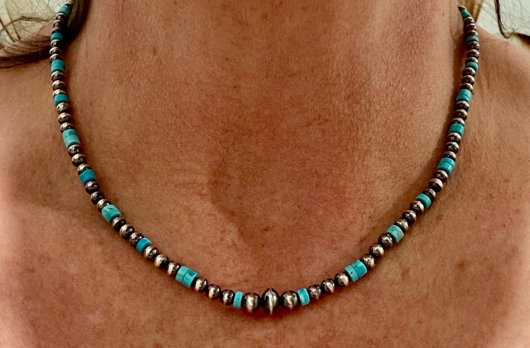 Navajo Pearl and Kingman Turquoise Necklace, Genuine Turquoise Beaded Necklace, Gemstone Necklace, Choker Necklace, Authentic Navajo Pearls