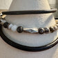 Leather wrap bracelet with petrified opal wood half cuff gemstones / beads