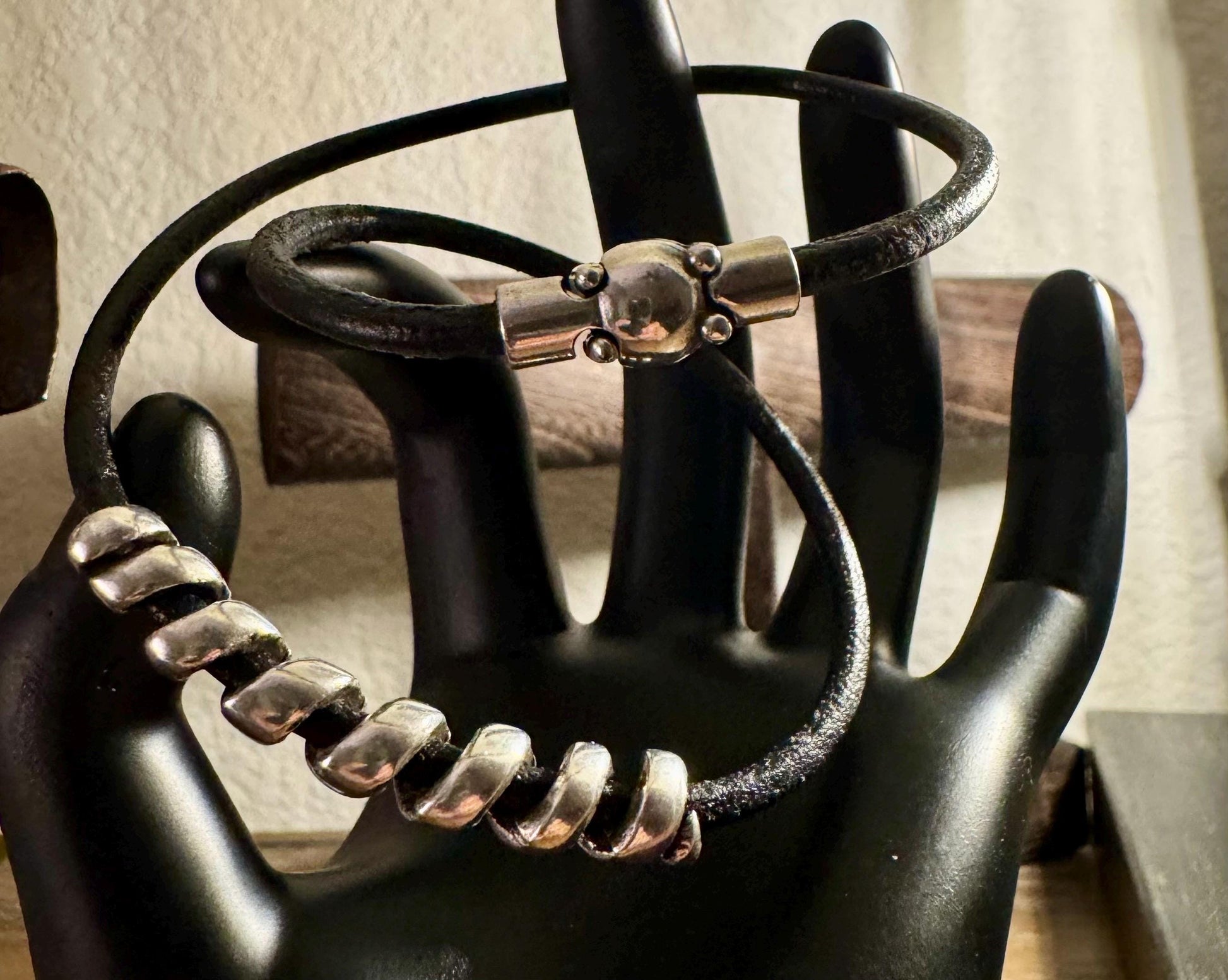 Leather bracelet with silver slider, magnet closure / wrap leather bracelet