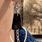 Leather earrings teardrop style with heart chain dangle earrings / genuine leather earrings