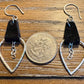 Leather earrings teardrop style with heart chain dangle earrings / genuine leather earrings