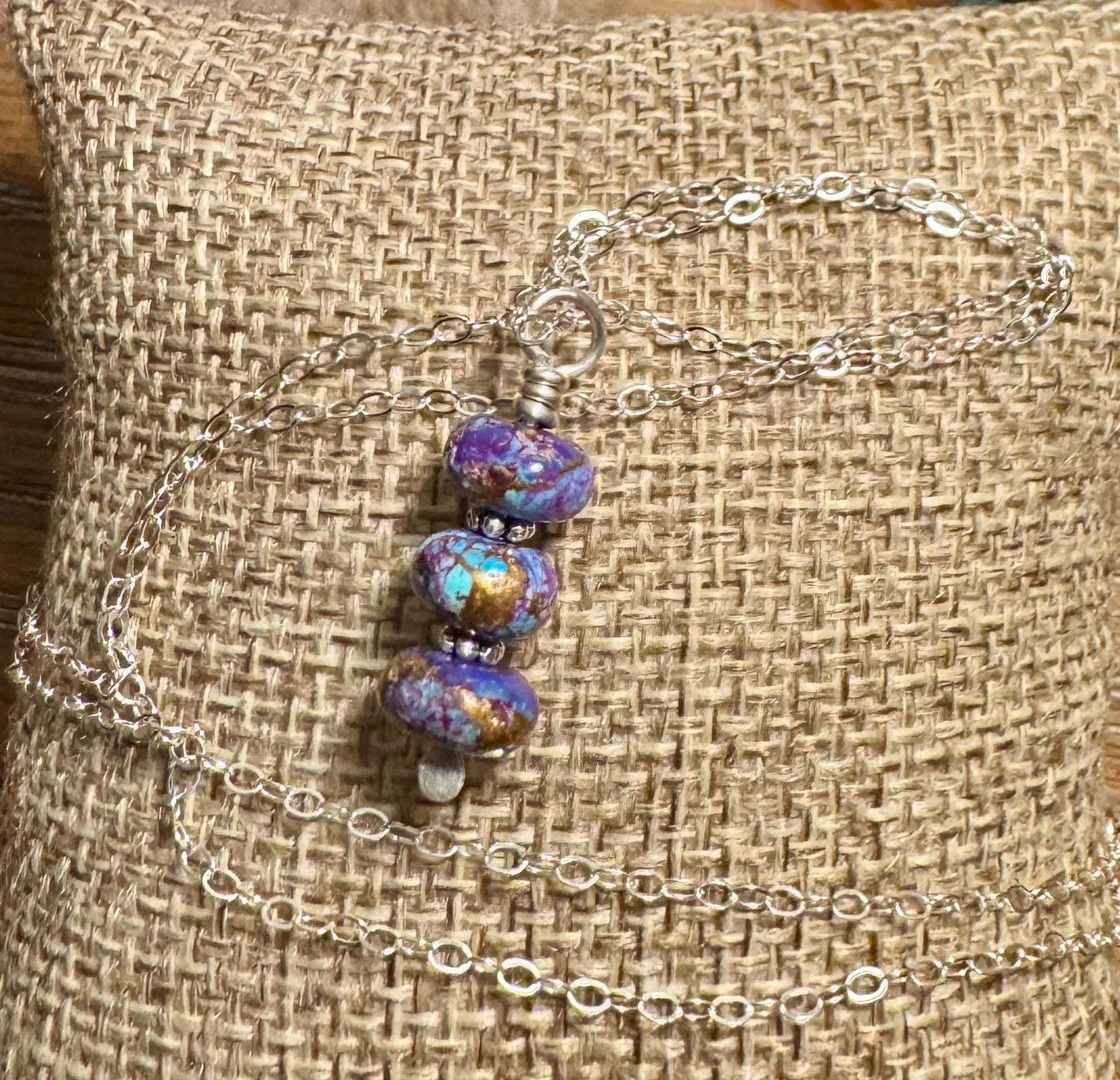 Mohave Purple Turquoise Pendant Necklace, Sterling Silver Necklace, Gemstone Pendant, Beaded Necklace, Gift for Her, Unique Gift