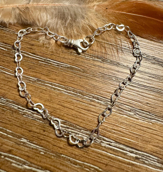 Sterling silver heart chain bracelet / charm bracelet