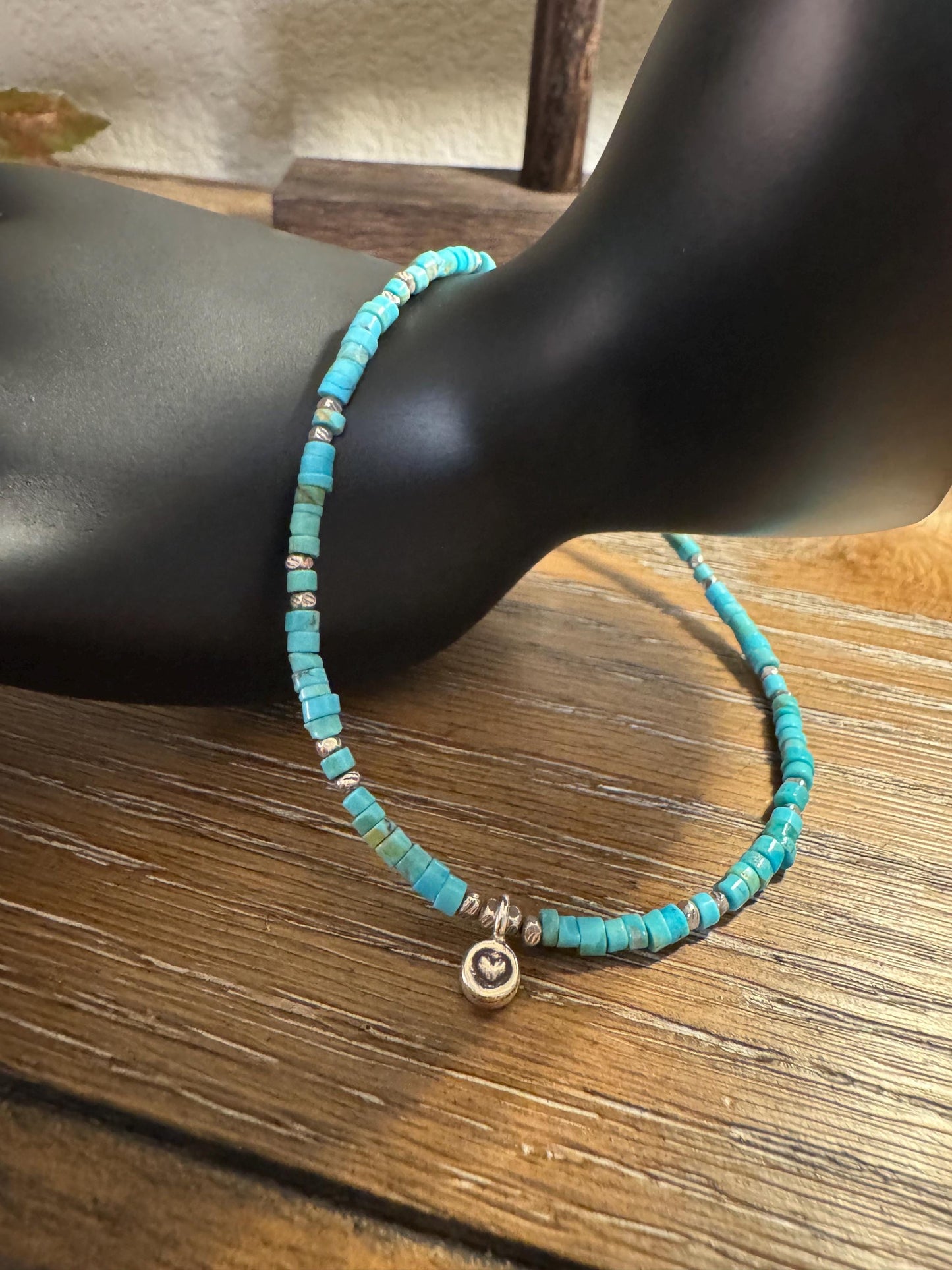 Turquoise Sterling Silver Ankle Bracelet, Heart Charm Ankle Bracelet, Sterling Ankle Jewelry, Gift for Her, Ankle Accessory, Gift Idea