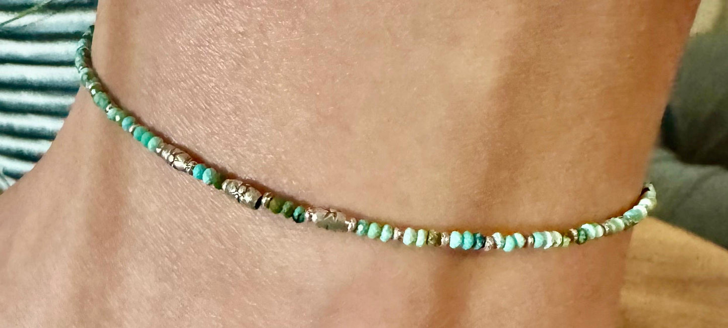 Turquoise sterling silver dainty ankle bracelet / ankle bracelet