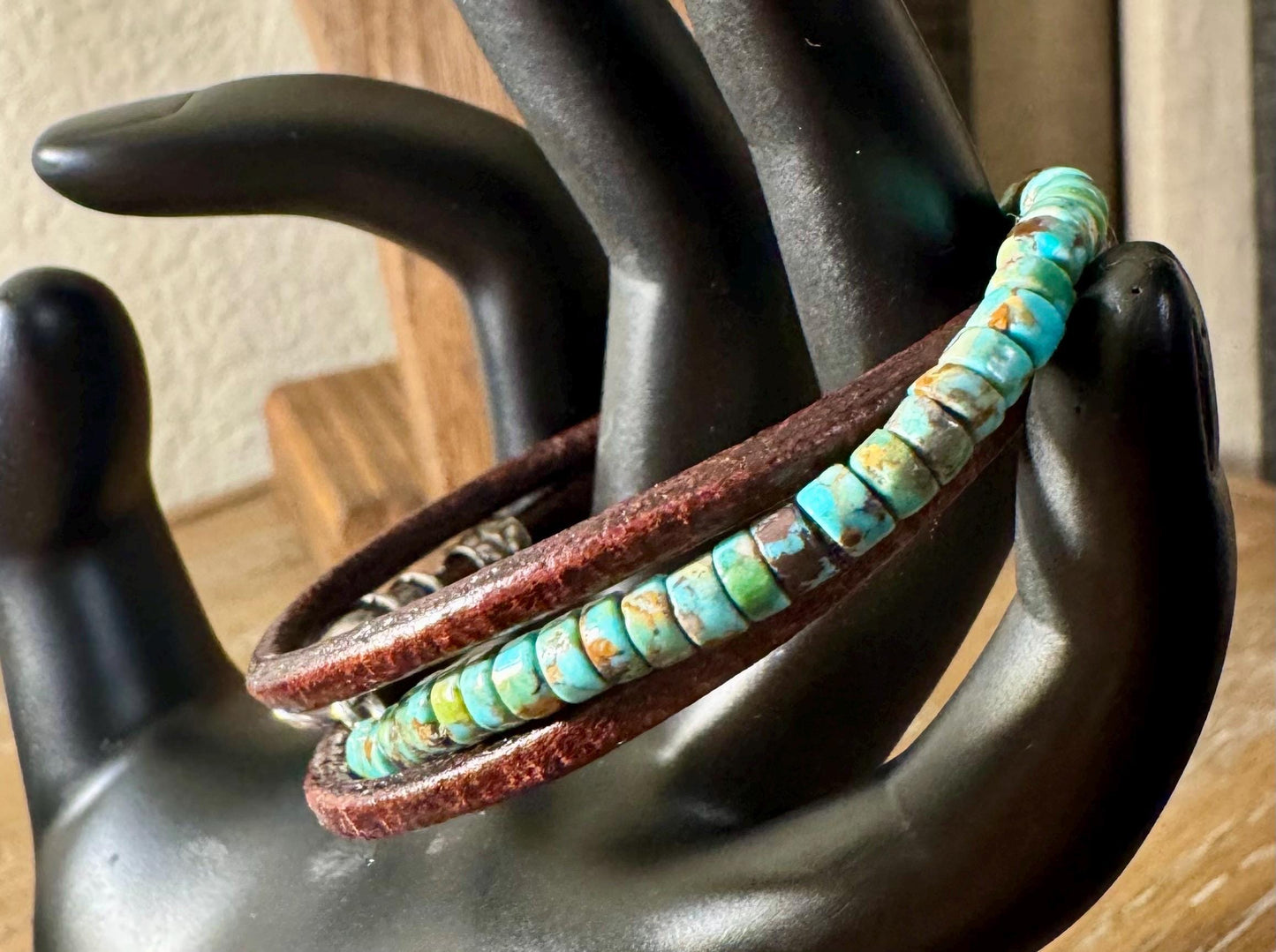 Turquoise leather wrap bracelet, genuine leather bracelet