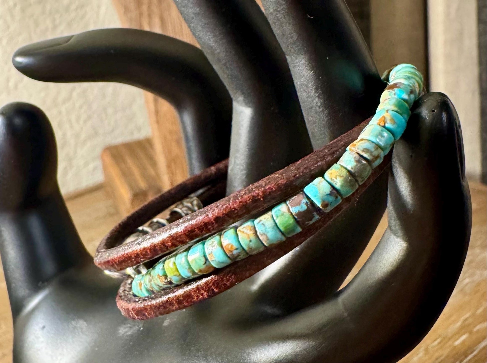 Turquoise leather wrap bracelet, genuine leather bracelet