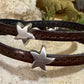 Leather wrap bracelet with silver star sliders and magnet closure