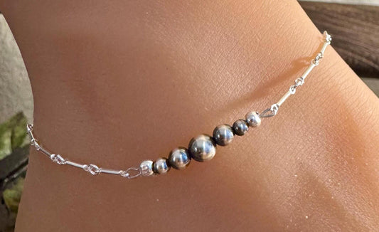 Navajo Pearl Ankle Bracelet, Bar Chain Anklet, Southwestern Style, Ankle Jewelry, Handmade Anklet