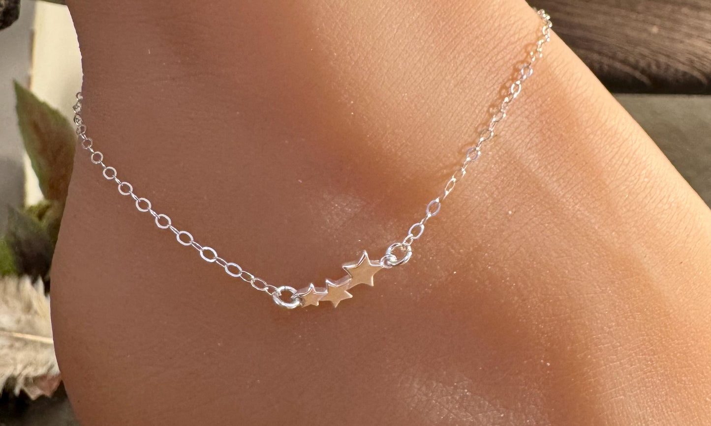 Graduating stars sterling silver chain ankle bracelet / anklet bracelet