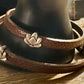Camel leather wrap bracelet with lotus flower spacers and magnet closure