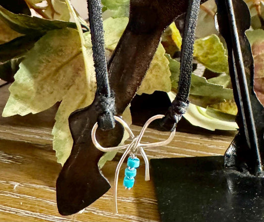 Dainty little silver handmade bow on genuine deerskin single leather lace with turquoise dangle