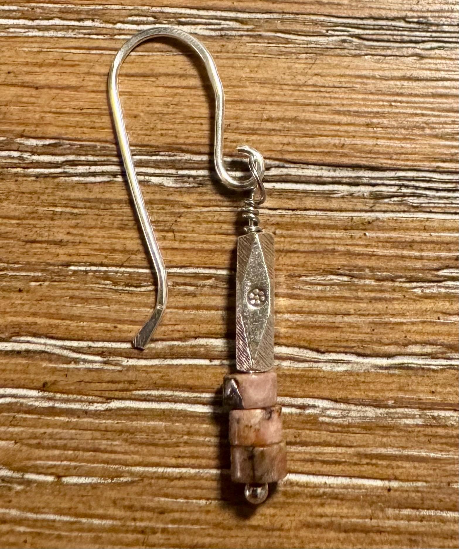 Sterling Silver dangle earrings with gemstone and sterling tube spacer