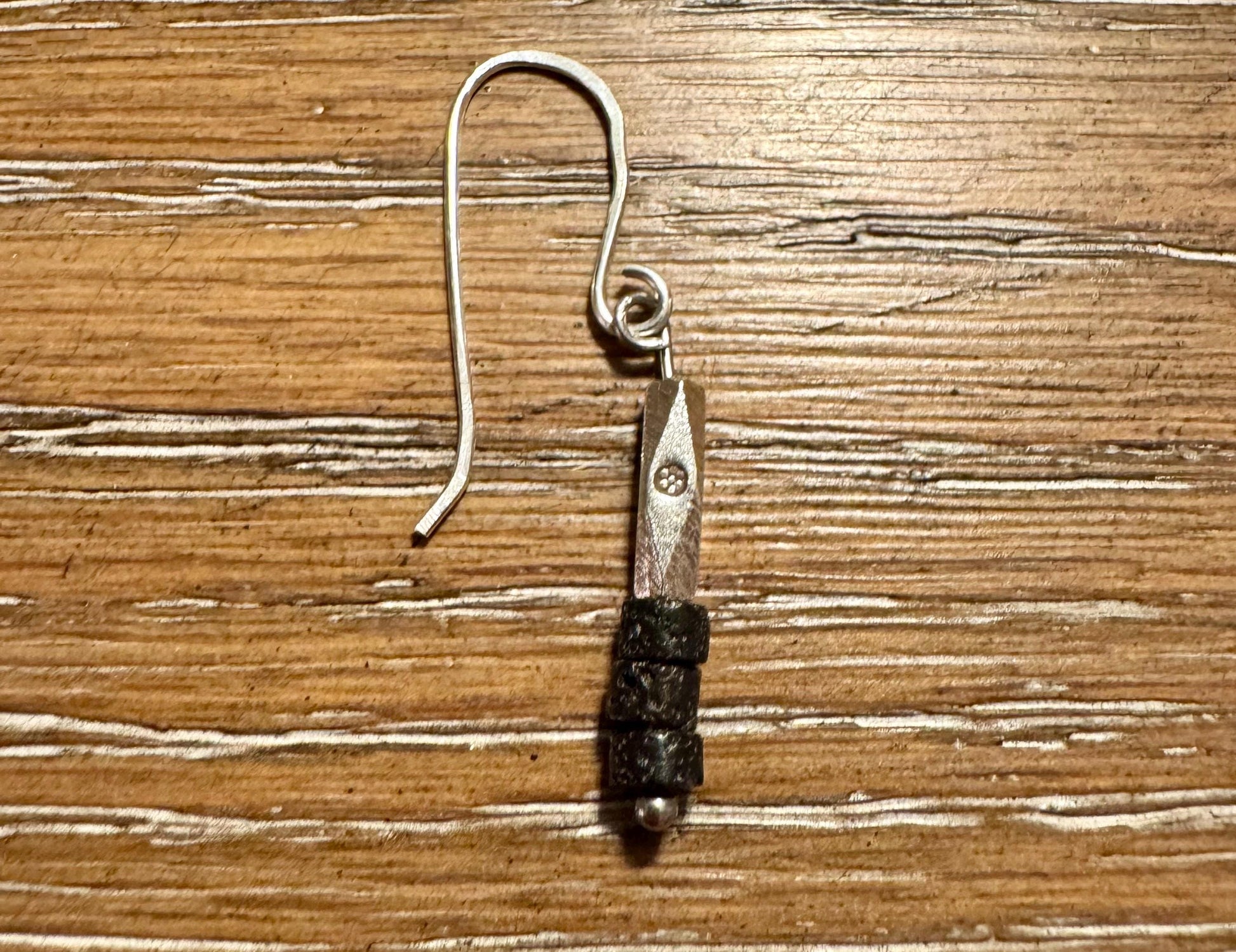 Sterling Silver dangle earrings with gemstone and sterling tube spacer
