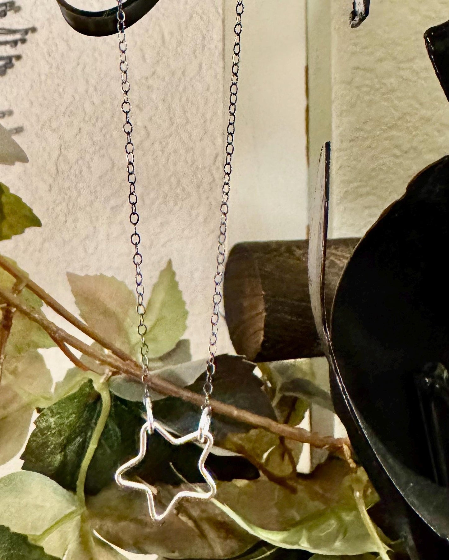 Sterling silver star oxidized chain necklace