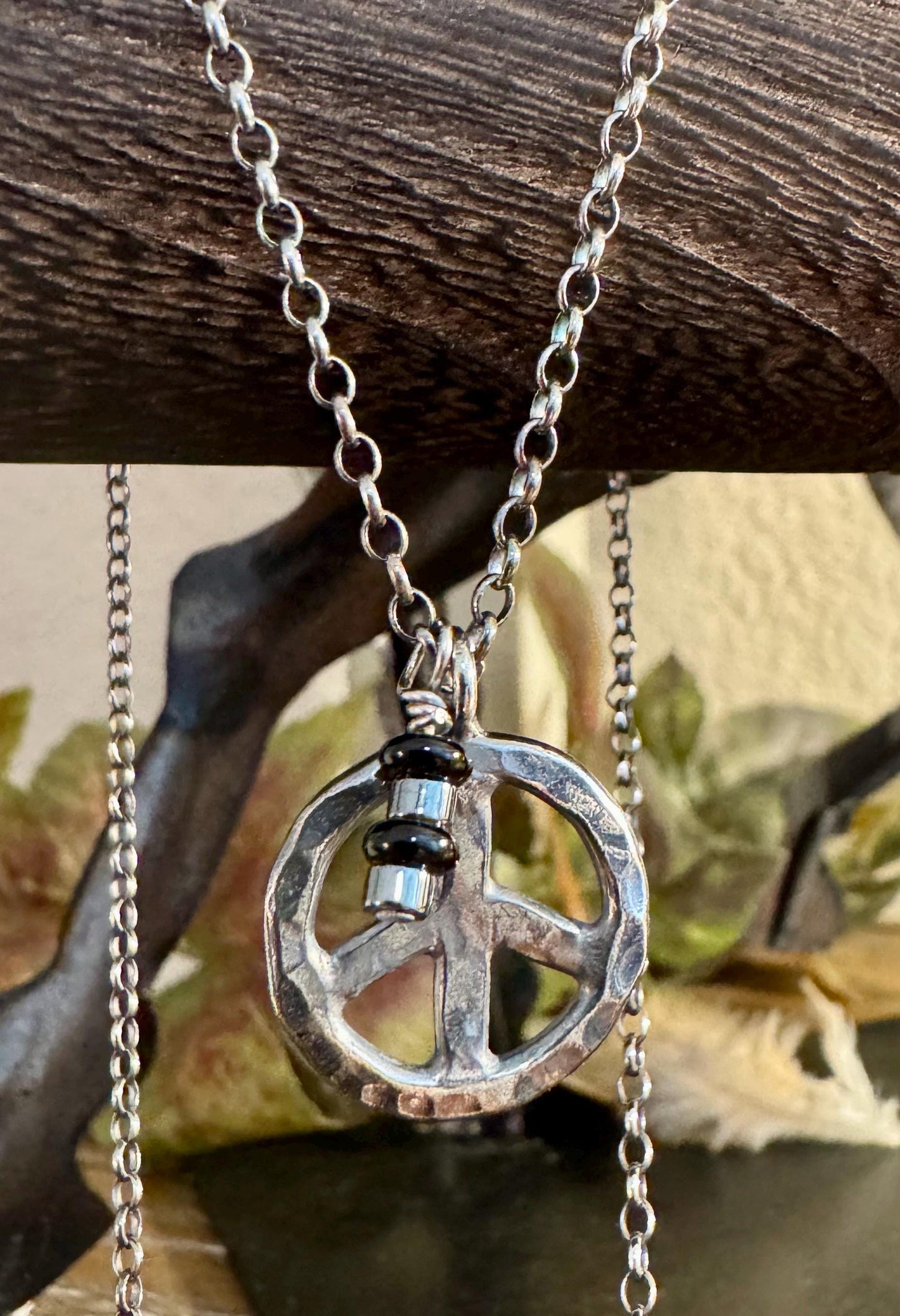 Peace Pendant Necklace, Black Onyx Charm with Hematite Accent, Peace Charm, Onyx Necklace, Peace Necklace, Gift Idea