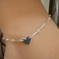 Sterling silver ankle bracelet with tiny heart connector, monogram charm ankle bracelet