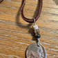 Indian Head Buffalo Nickel Necklace on Deerskin Lace with White Buffalo Gemstone