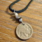 Indian head buffalo nickel on genuine deerskin single leather lace with white buffalo gemstone