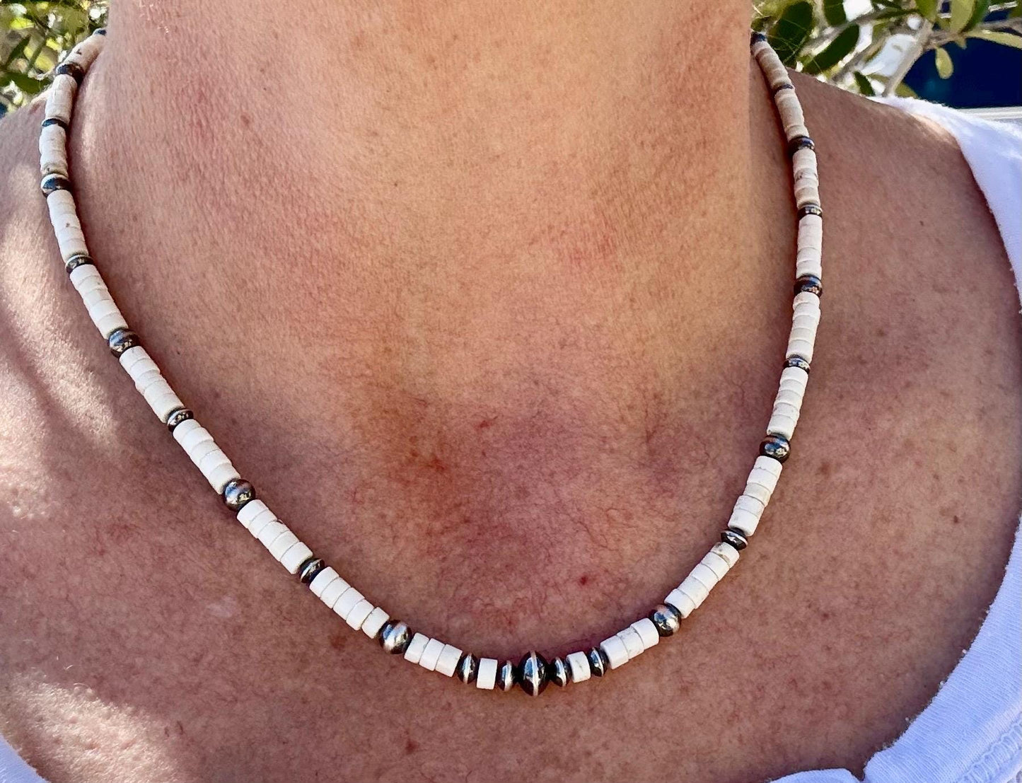 Navajo Pearl and White Turquoise Necklace, Sterling Silver Gemstone Necklace, Southwestern Jewelry, Beaded Necklace, Elegant Gift