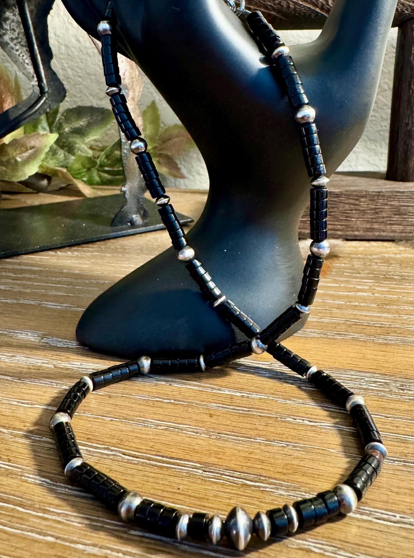 Navajo Pearl Black Onyx Necklace, Sterling Silver Gemstone Beaded Choker, Authentic Navajo Pearl Necklace, Necklace Jewelry Gift