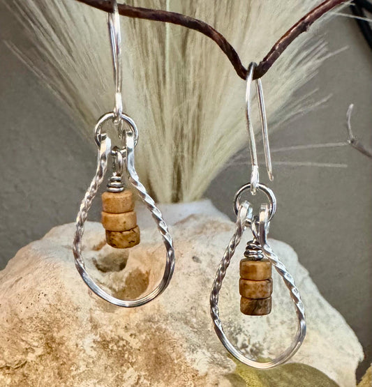 Picture jasper teardrop earrings on sterling twisted square wire / jasper earrings
