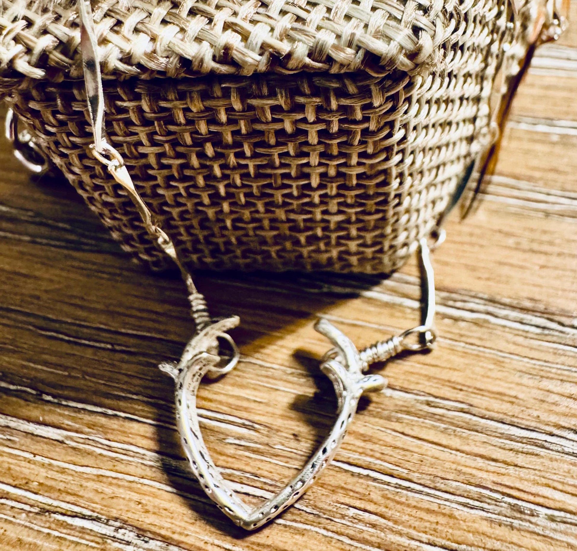Sterling silver deer antler pendant / charm on dapped bar and link chain