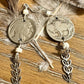 Indian head buffalo nickel earrings with chain and white turquoise gemstone / coin earrings