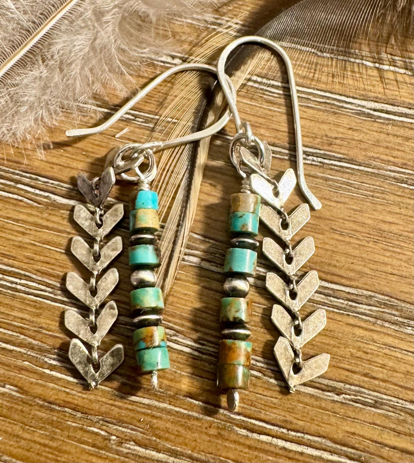 Navajo pearls with turquoise dangle drop earrings and chevron chain