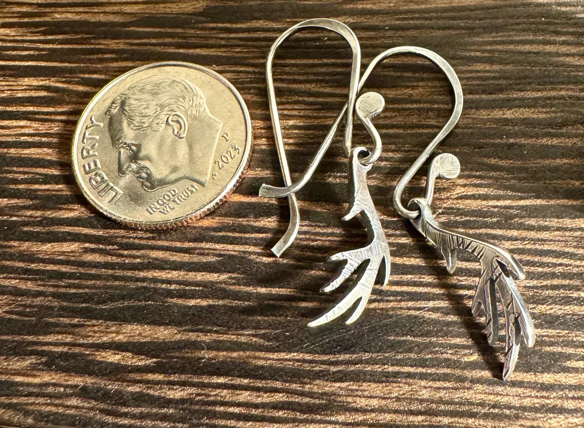 Deer antler oxidized sterling silver earrings