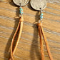 Indian head buffalo nickel earrings with deerskin leather and turquoise gemstone / leather earrings