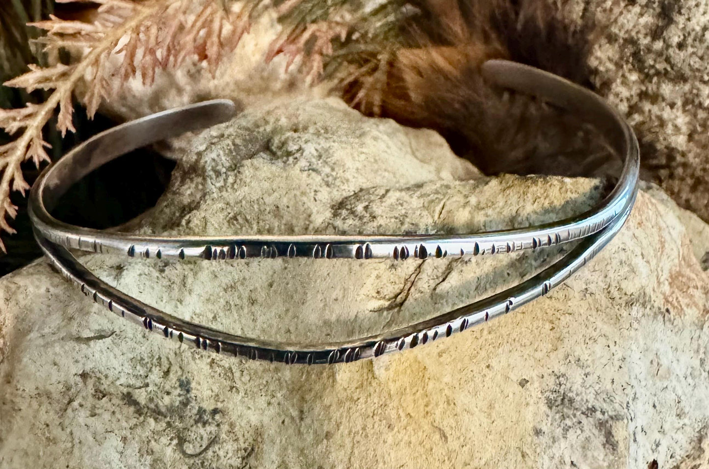 Split center sterling silver hammered cuff bracelet