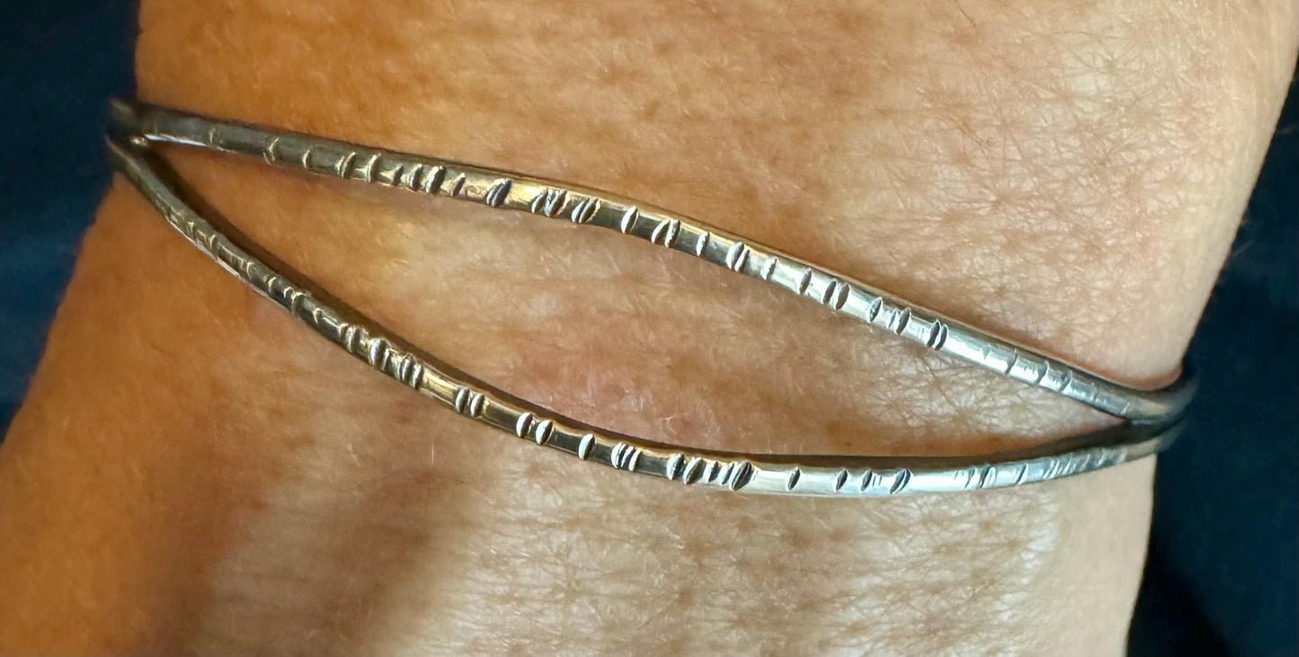 Split center sterling silver hammered cuff bracelet