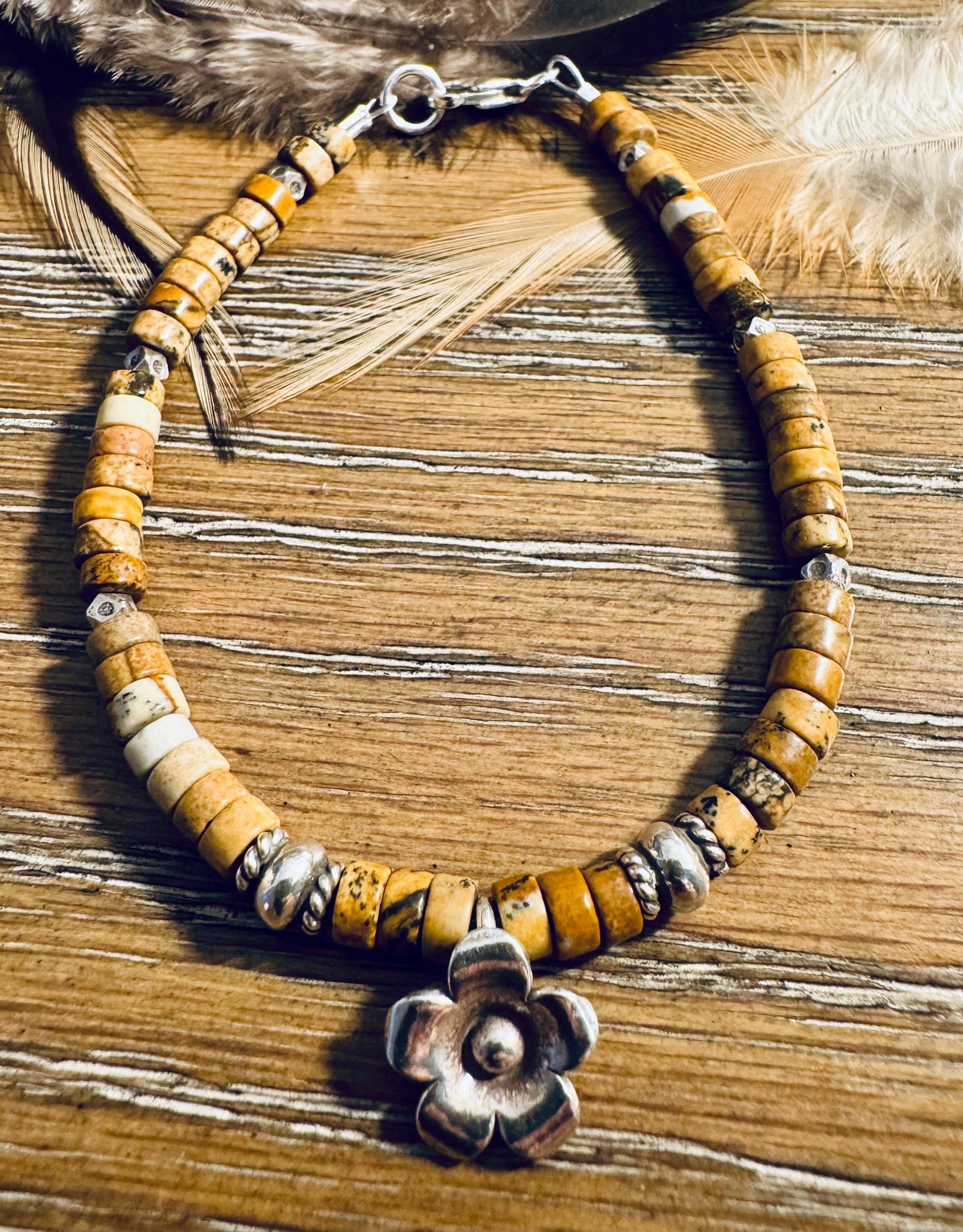 Jasper bracelet / sterling silver beaded gemstone bracelet
