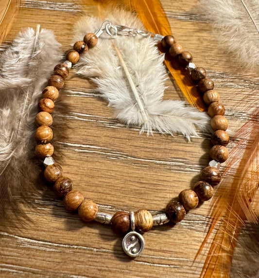 Sandalwood tiger skin bracelet / sterling silver beaded gemstone bracelet