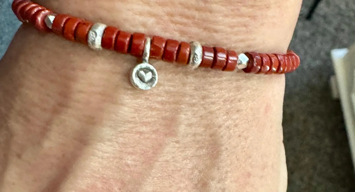 Red Jasper Sterling Silver Bracelet - Beaded Gemstone Jewelry