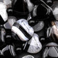 Black tuxedo agate gemstone / beaded heart shaped earrings