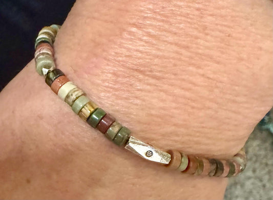 Red creek Picasso jasper sterling silver beaded / gemstone bracelet