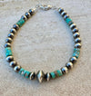 Natural Blue Green Brown Turquoise with Navajo Pearls, Sterling Silver Beaded Jewelry, Gemstone Bracelet, Turquoise Gift