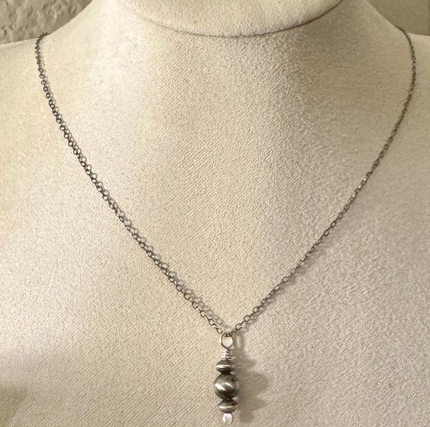 Navajo Pearls Pendant Necklace, Oxidized Sterling Silver Necklace, Cable Chain Pendant, Authentic Navajo Pearls, Navajo Pearl Necklace