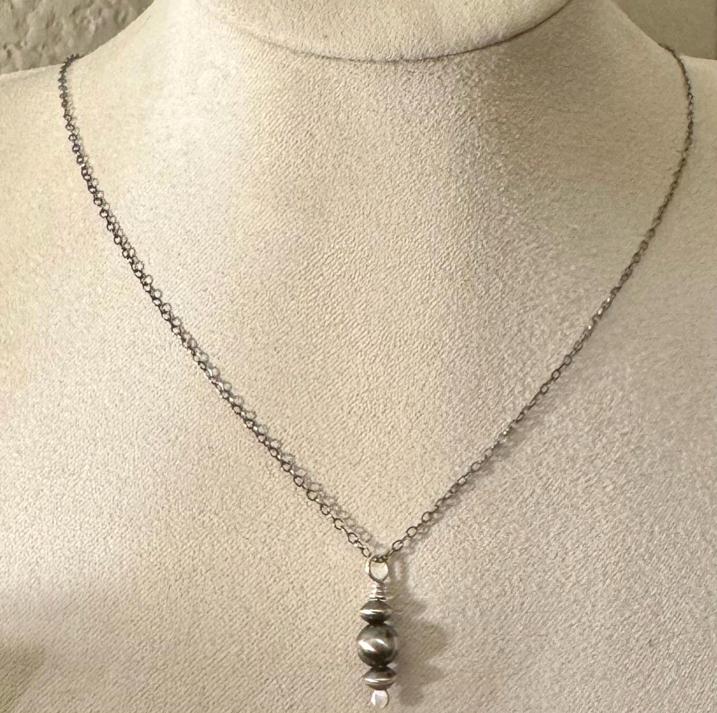 Navajo Pearls Pendant Necklace, Oxidized Sterling Silver Necklace, Cable Chain Pendant, Authentic Navajo Pearls, Navajo Pearl Necklace